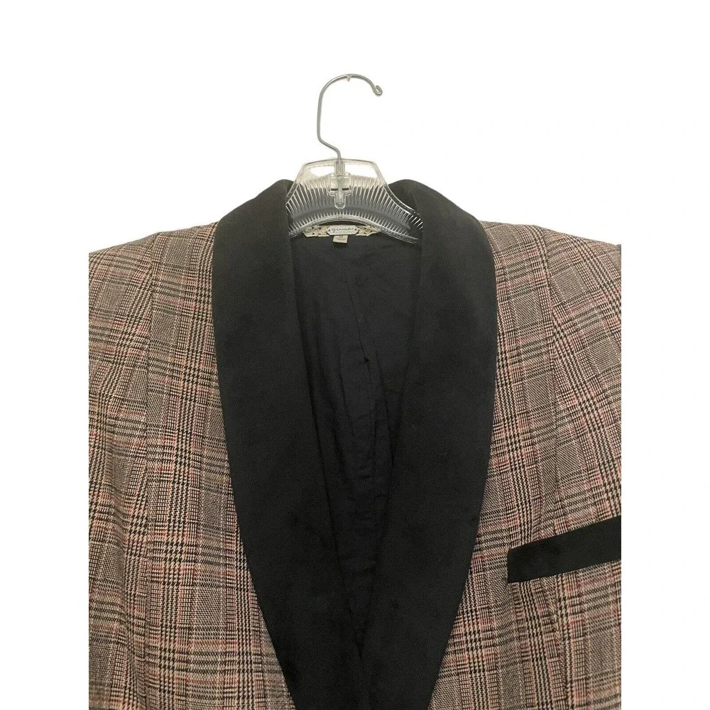 Gimmicks BKE Brown Plaid Tweed Blazer Women Size S Double Breasted Velvet Lapel‎